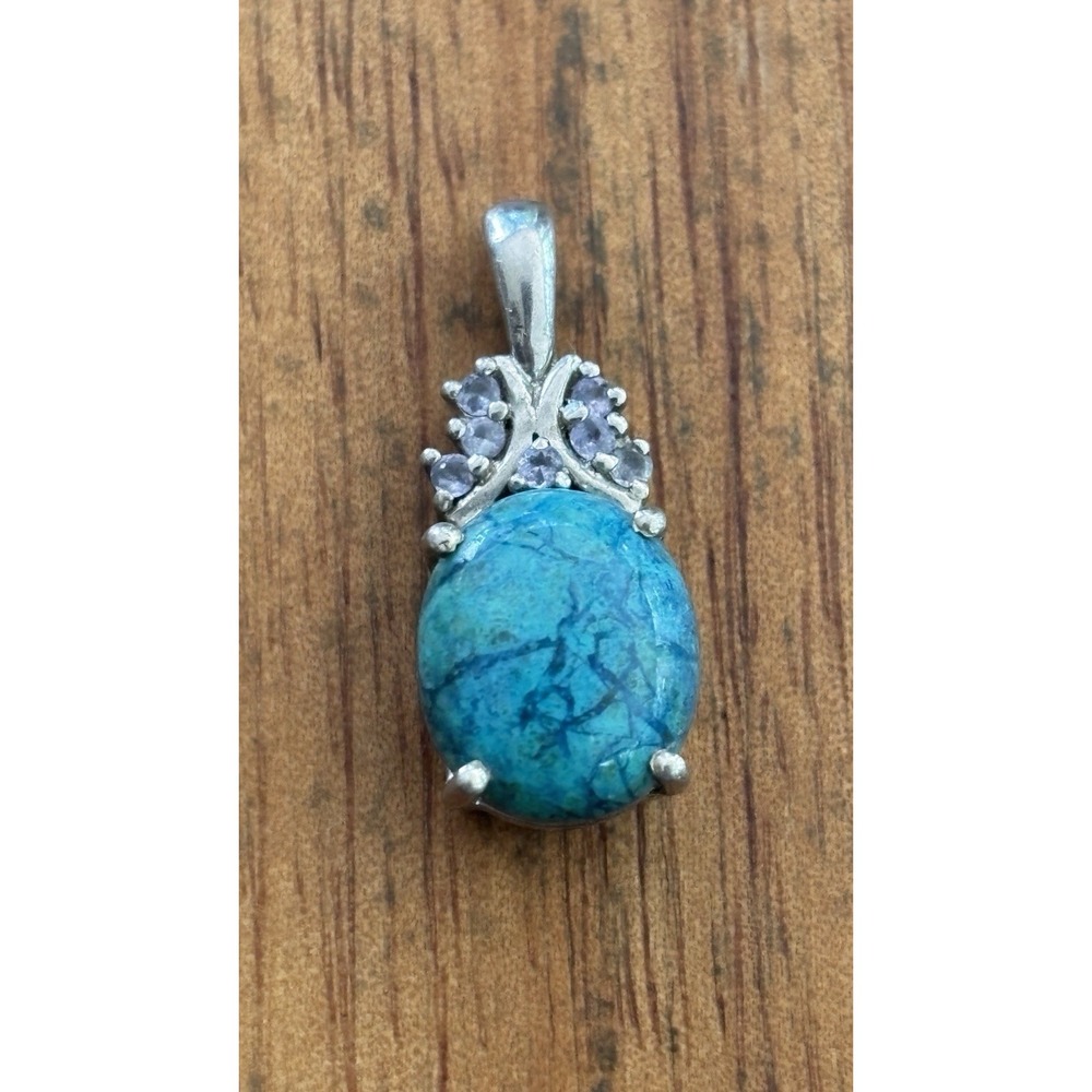 Vintage Sterling Silver Turquoise And Tanzanite Pendant